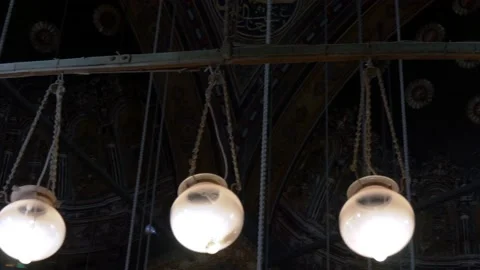 Hanging Lights Inside The Mosque Of Mohamed Ali At The Citadel In Cairo, Egypt Stock Footage 157963432