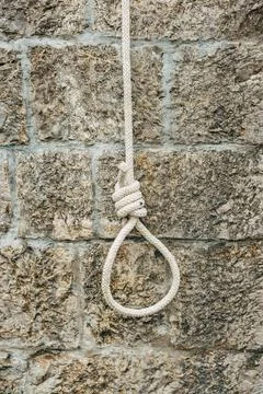 Hanging loop on a stone background. Suicidal background Loop for hanging f... Stock Photos