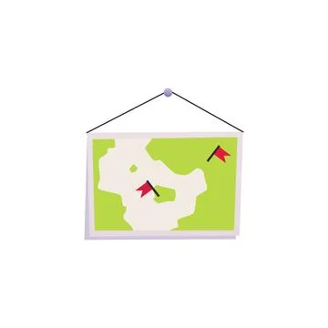 Hanging map with red flag pin flat vector, locator mark on navigation map Stock Illustration