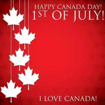 Hanging maple leaf Canada Day card in vector format. Stock Illustration