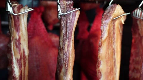 Hanging Meat in Smoker Stock Footage 219228726
