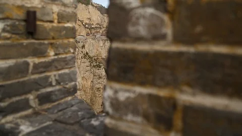 Hanging Monastery and mountains scene from stonewall in Shangxi Stock Footage 88334769