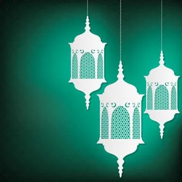 Hanging Moroccan lantern card in vector format. Stock Illustration