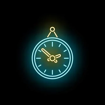 Hanging neon clock line glowing time symbol イラスト素材