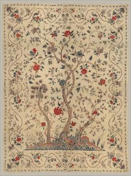 Hanging or Bed Cover late 18th century This palampore, used as a bed cover .. Stock Illustration