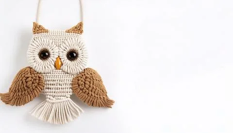 Hanging owl Macrame is a form of textile produced using knotting rather tha.. Stock Photos