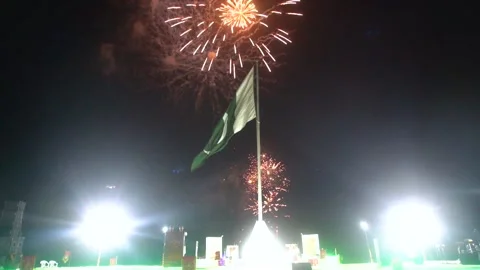 Hanging Pakistan flag on firework sky bokeh background (2) Stock Footage 284441751