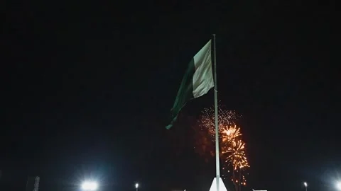 Hanging Pakistan flag on firework sky bokeh background (13) Stock Footage 284446192