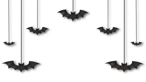Hanging Paper Cut Bats Animation for Spooky Halloween Decoration Background. Stock Footage 346517681
