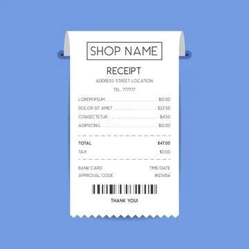 Hanging Paper Receipt with Barcode on Soft Blue Background Stock Illustration
