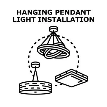 Hanging pendant light installation vector concept illustration Stock Illustration