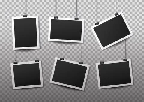 Hanging photo frames. Black empty place for your text or photo. Stock Illustration