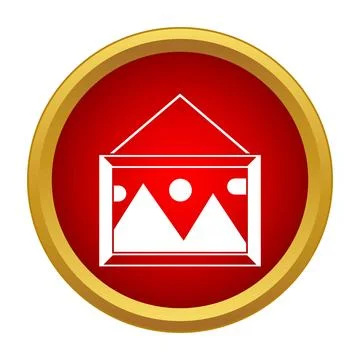 Hanging picture frame icon on red button Illustrazione stock