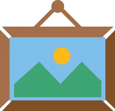 Hanging picture frame with landscape image icon Stock Illustration