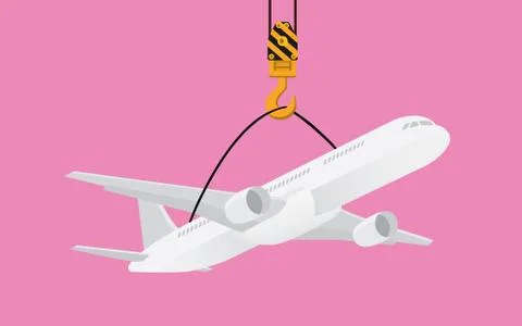 Hanging plane on hook crane illustration Stock Illustration