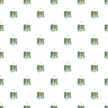 Hanging plant seamless pattern with green leaves Stock Illustration