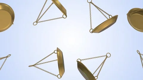 Hanging Planters Falling on a Light Blue Background. Golden Flower Pots. 4K Stock Footage 303055228