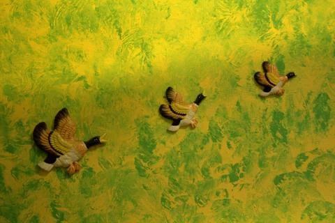 Hanging plaster ducks Stock Photos
