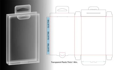 Hanging plastic box 3d mockup with dieline Illustrazione stock