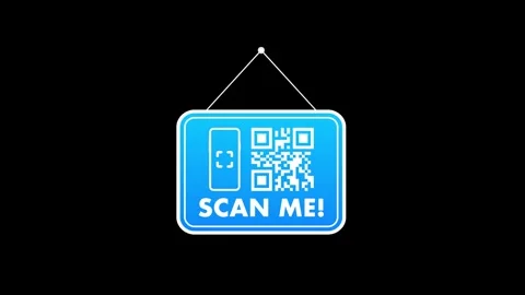 Hanging QR code sign swinging on black and green screen Stock Footage 312533225