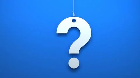 Hanging question marks  , blue background Stock Photos