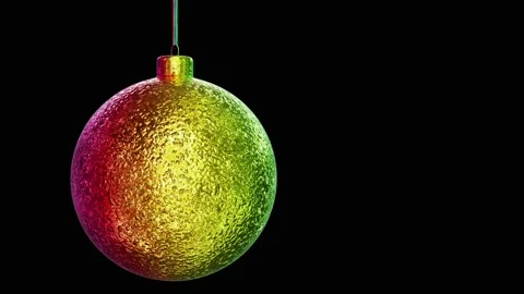 Hanging rainbow gradient glossy Christmas bauble looping 3D animation with alpha Stock Footage 219871868