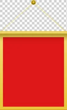 Hanging rectangular banner with a red field and a golden border, suspended .. Stock Illustration