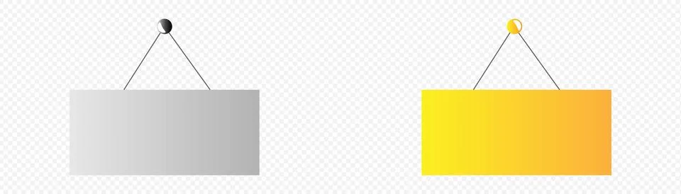 Hanging rectangular signs on transparent background. Blank notice boards. Illustrazione stock