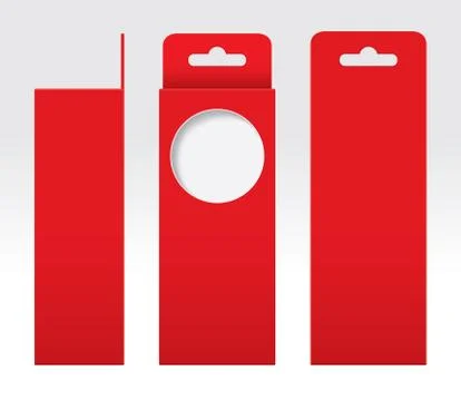 Hanging Red Box window cut out Packaging Template blank, Empty Box red Ilustración de archivo
