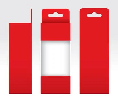 Hanging Red Box window cut out Packaging Template blank, Empty Box red Cardbo Illustrazione stock