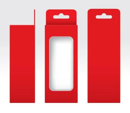 Hanging Red Box window cut out Packaging Template blank, Empty Box red 스톡 일러스트