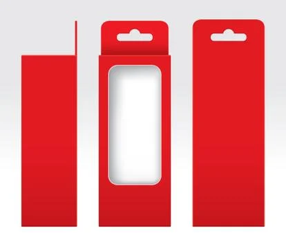 Hanging Red Box window cut out Packaging Template blank, Empty Box red Stock Illustration