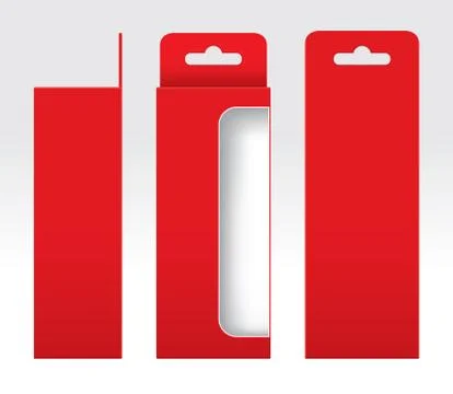 Hanging Red Box window cut out Packaging Template blank, Empty Box red Illustrazione stock