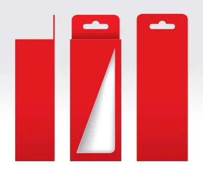 Hanging Red Box window cut out Packaging Template blank, Empty Box red Illustrazione stock