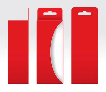 Hanging Red Box window cut out Packaging Template blank, Empty Box red Cardbo Stock-Illustration