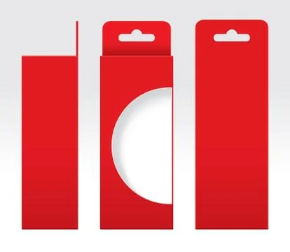 Hanging Red Box window cut out Packaging Template blank, Empty Box red Illustrazione stock