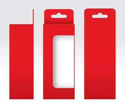 Hanging Red Box window cut out Packaging Template blank, Empty Box red Illustrazione stock