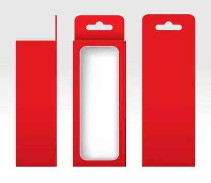 Hanging Red Box window cut out Packaging Template blank, Empty Box red Stock-Illustration