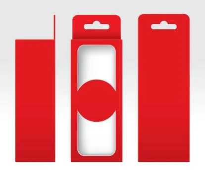 Hanging Red Box window cut out Packaging Template blank, Empty Box red Cardbo Stock Illustration