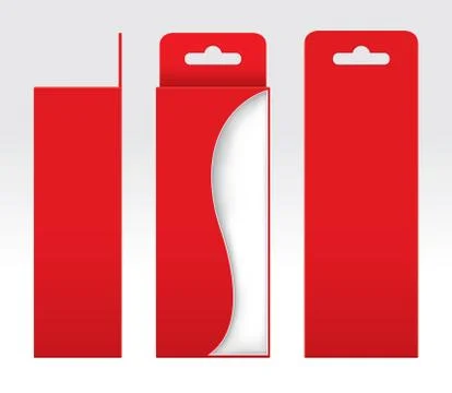 Hanging Red Box window cut out Packaging Template blank, Empty Box red 스톡 일러스트