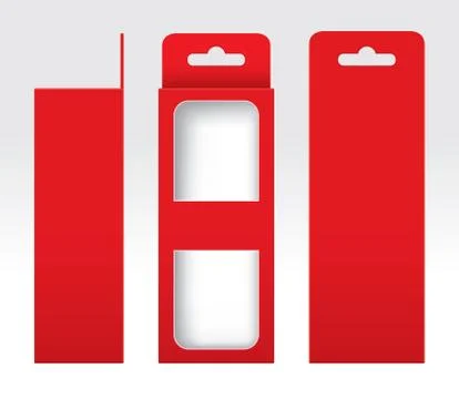 Hanging Red Box window cut out Packaging Template blank, Empty Box red 스톡 일러스트