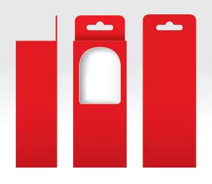 Hanging Red Box window cut out Packaging Template blank, Empty Box red Stock Illustration