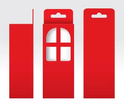 Hanging Red Box window cut out Packaging Template blank, Empty Box red Cardbo Illustrazione stock