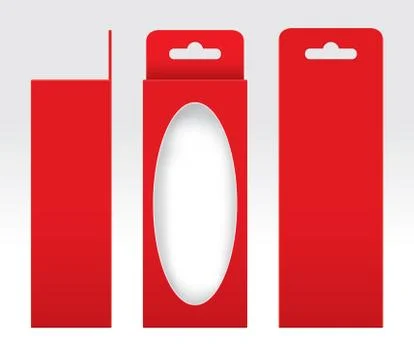 Hanging Red Box window cut out Packaging Template blank, Empty Box red Illustrazione stock