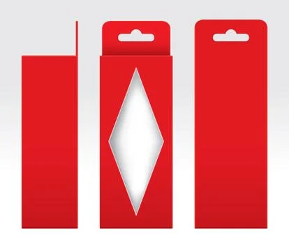 Hanging Red Box window cut out Packaging Template blank, Empty Box red Cardbo Illustration