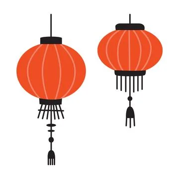 Hanging red Chinese lantern. Vector illustration isolated on white backgrou.. Stock Illustration