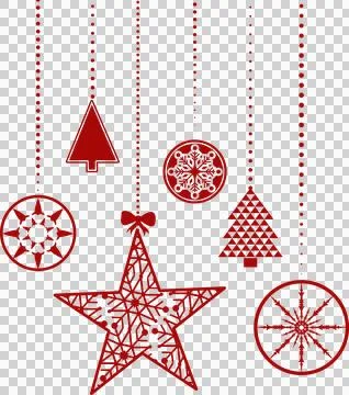 Hanging red christmas decorations Stock Illustration