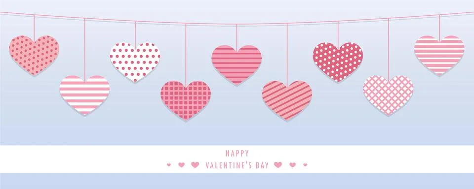 Hanging red hearts with different pattern for valentines day イラスト素材
