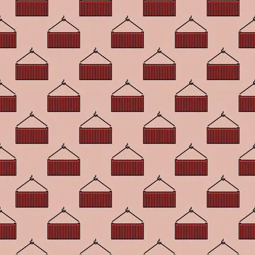 Hanging Red Shipping Container vector Delivery colored seamless pattern Illustrazione stock