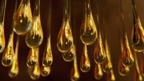 Hanging reflection drops in slow motion and macro Stock Footage 265086207